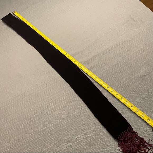 Wine Colored Velvet Long Scarf With Beaded Tassel Ends - Picture 3 of 3